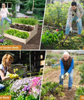 People using the All In One Garden Hoe And Cultivator Tool 2 In 1 Heavy Duty Dual Head With 45 Inch Adjustable Long Handle in gardens.