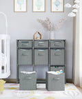 Nine Cube Storage Organizer with Bins Included for Toy Storage Closet Storage and Clothes Storage Grey All in One Cabinet System
