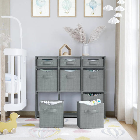 Nine Cube Storage Organizer with Bins Included for Toy Storage Closet Storage and Clothes Storage Grey All in One Cabinet System