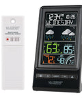 Digital Multi Color Wireless Weather Forecast Station With Indoor Outdoor Sensor Real Time Temperature Humidity Readouts Color Display Forecast Icons And Alerts For Weather Nerds And Easy Home Weather Monitoring showing current temperature and humidity readings with colorful display.