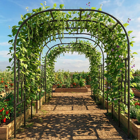 87 Inch Tall Garden Arch Trellis For Climbing Plants Outdoor Black Plastic Coated Metal Cucumber Arbor Arch with vines
