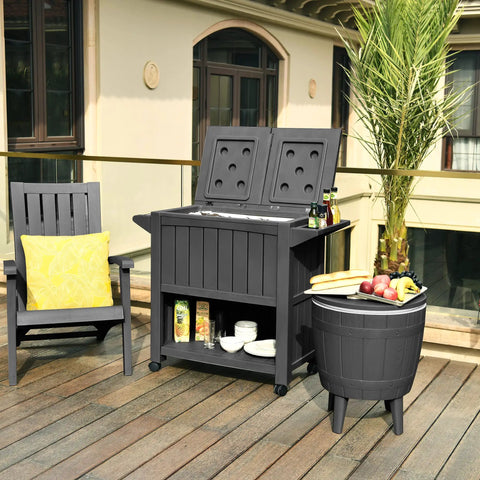 85 Quart Wheel Cart Cooler for Patio and Pool Deck Party Outdoor Beverage Station with Bottle Opener and Extra Storage