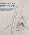 2 Pack Solid Aluminum Round Bar Stock 9.7 Inch Long and 0.4 Inch Diameter for Machining and Turning shown with caliper and bolts