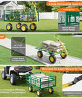 Heavy Duty Steel Garden Cart Wagon With 1400 Lb Capacity, 13 Inch All Terrain Tires, various mounting and configuration options
