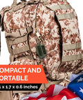 TX22 Magazine Speed Loader attached to camouflage backpack, showcasing compact design and portability with American flag backdrop.