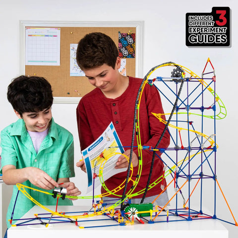 Roller Coaster Building Set With 546 Pieces And Motor Hands On STEM Toy For Ages 8 Plus Creative Building Kit For Solo Or Team Play Includes Ramp And Half Pipe Models, two boys building coaster