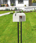 Weather Resistant Steel Mailbox With Post For Outside Use White Medium Curbside Style Built For Rain Snow And Sun Tough As Nails Durable Outdoor Mailbox For Residential Delivery Rust Resistant And USPS Approved white steel mailbox on lawn