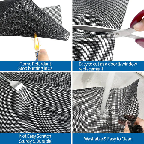 Pet Proof Window Screen Repair Kit With Extendable Cleaning Tool And Thickened Screen Replacement Spline Tool flame resistant and washable