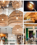 Collage of dimmable G25 LED globe bulb 5W with clear vintage filament lighting home interiors, pendant and decorative fixtures.