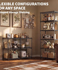 Heavy Duty Six Tier Metal Wire Shelving Rack With Rust Resistant Carbon Steel Frame used for kitchen organization in stylish L-shape.