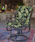 All Weather Outdoor Midback Chair Cushion In Onyx Cebu, 18 x 16.5 Inch Seat Pad And 18 x 20 Inch Back Pad on metal chair