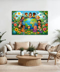 6 Pack Sound Absorbing Acoustic Wall Panels With Totally Dope Floral Butterfly And World Globe Design For Home Recording Studios Self Adhesive Noise Blocking Acoustic Tiles Ready For Any Chill Setup displayed above a cozy sofa with plants.