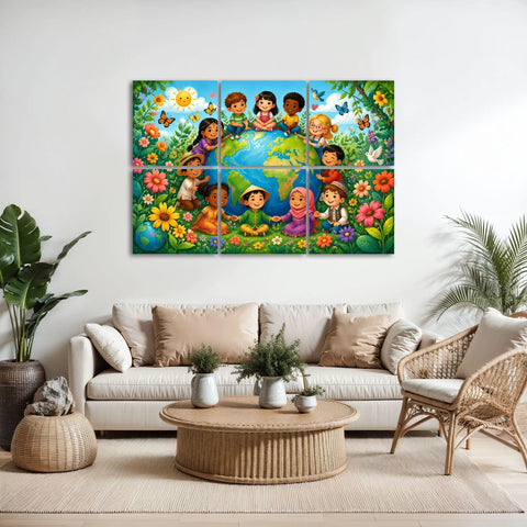 6 Pack Sound Absorbing Acoustic Wall Panels With Totally Dope Floral Butterfly And World Globe Design For Home Recording Studios Self Adhesive Noise Blocking Acoustic Tiles Ready For Any Chill Setup displayed above a cozy sofa with plants.