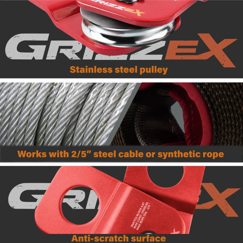 4.8T Heavy Duty Beefed Up Winch Snatch Block For Off Road Recovery, 10,500 Lb Working Load, Compatible With Synthetic Rope Or Steel Cable, Red Recovery Pulley For Tough Trails. red snatch block with stainless steel pulley and anti-scratch surface