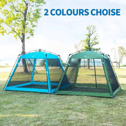Instant Pop Up Screen House Gazebo 8.2 By 8.2 By 75 Inches Portable Canopy With Mosquito Netting And UPF Sun Protection shown outdoors