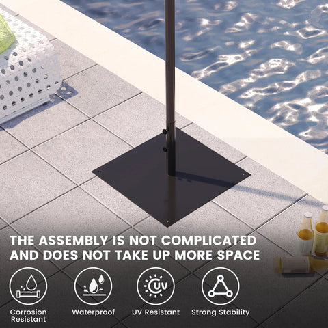 Sturdy 40 Pound Outdoor Umbrella Base With Stainless Steel Tube And Heavy Duty Square Steel Stand In Black Powder Coat