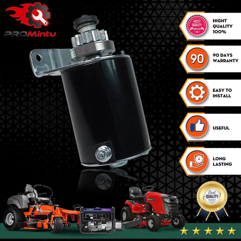 14 Tooth Starter Motor Replacement Fits 42 Inch Riding Lawn Mowers And Tractors With Briggs Stratton Intek IC OHV 17HP To 20HP Engines Replaces Bronco Pony Models Easy Install Durable Start, product shown with riding mowers in background.