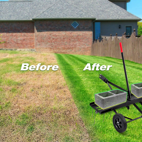 40 Inch Tow Behind Dethatcher With 20 Spring Steel Tines for Thick Lawns shown improving lawn texture after use