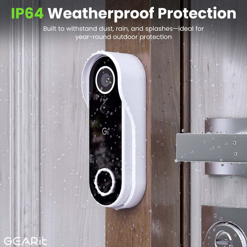 2K QHD Video Doorbell Camera With Chime Battery Powered Wireless For Home IP64 Weatherproof Motion Detection mounted on door