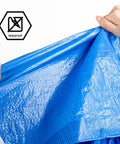 Hands holding blue tarp detail of Finished Size 14x20 Feet Multipurpose Poly Tarp Cover 5 Mil Blue Heavy Duty Weatherproof Tarp