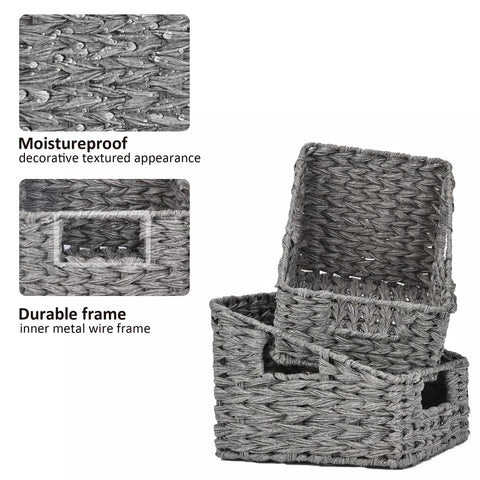 Two Pack Wicker Storage Baskets With Handles Odorless Waterproof Trapezoid Bins For Organizing Photos Books And More In Gray