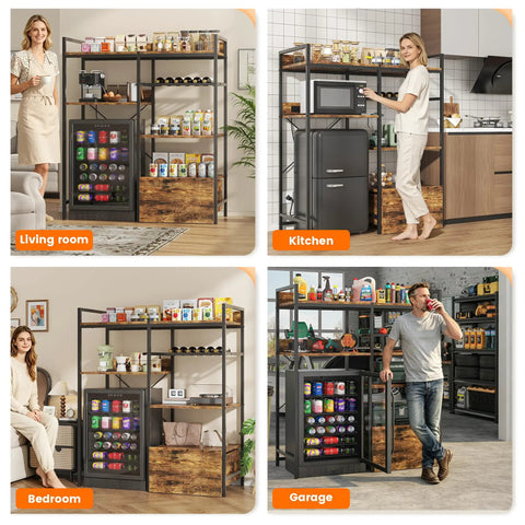 Super Handy 4 Tier Fridge Stand With Storage Shelves And Rolling Drawer for Living Room, Kitchen, Bedroom, and Garage use.