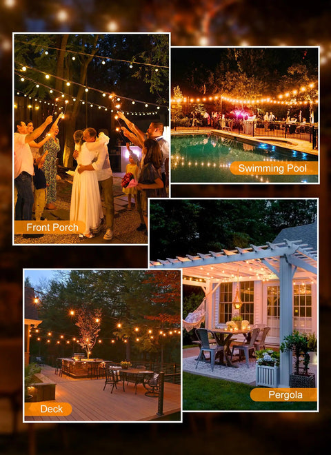 Outdoor String Lights 50 Foot Long With 25 Plus 2 G40 LED Bulbs Shatterproof Patio Lights IP65 Waterproof Dimmable illuminating outdoor areas