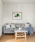 Living room with Cosmo Collection Natural Paper Weave Grasscloth Wallcovering 36 Inch Wide By 8 Yards in dim grey ivory.
