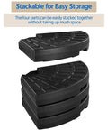 Heavy Duty Four Piece 13 Liter Water And Sand Filled Cantilever Offset Outdoor Umbrella Base Stand For Patio With Weather Resistant HDPE Construction In Black, shown stacked for easy storage.