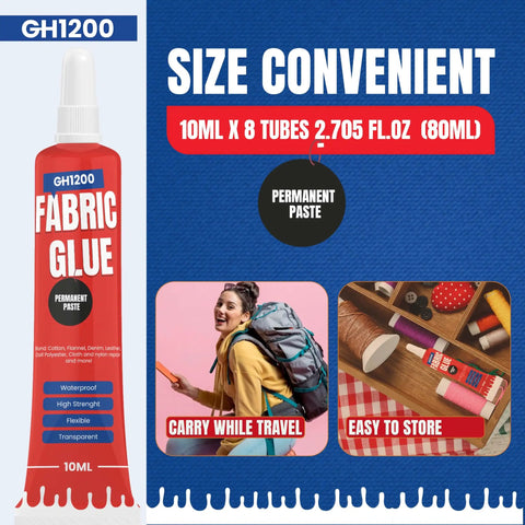 Permanent Fabric Glue For Clothes And Crafts That Binds Strong, Flexible And Washable tube, 10ml, pack of 8