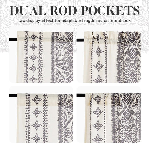 Natural Linen Door Curtain For Privacy And Light Filtering Boho French Door Shade Sidelight Glass Window Panel with dual rod pockets