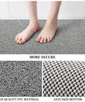 Super Chill Non Slip Shower Mat With Quick Dry Drain Holes And Sticky Traction Phthalate Free PVC Bathroom Must Have Quick Drying Loofah Texture Grey 24X16 Inches Plus Drain featuring feet on a textured mat.