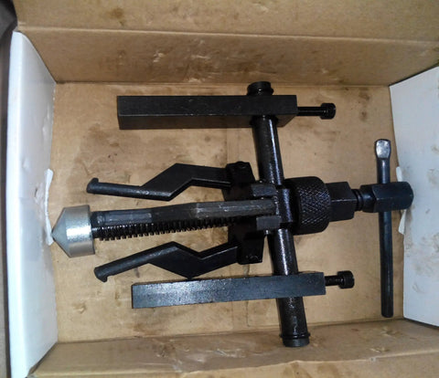Beefy 3 Jaw Pilot Bearing Puller Bushing Extractor Tool for bikes motorcycles and cars with forged steel jaws in packaging
