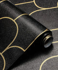 Black And Gold Dope Geometric Peel And Stick Wallpaper For Bedroom Modern Removable Self Adhesive Wall Covering Waterproof Vinyl 17.3 By 118.7 Inches Decorative Peel And Stick Vinyl For Walls Durable Finish Easy Install, showing rolled pattern detail.