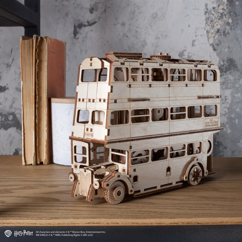 Knight Bus 3D Puzzle With 268 Pieces And 7.7 Inch Build Size Transformable Triple Decker Design, spring-powered wooden model