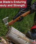 Fireman Hatchet Pickaxe Tool hand-forged carbon steel heavy-duty demolition axe in use on a wooden log for outdoor projects.