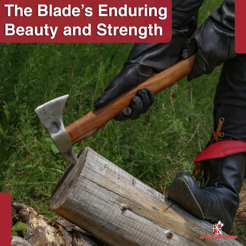 Fireman Hatchet Pickaxe Tool hand-forged carbon steel heavy-duty demolition axe in use on a wooden log for outdoor projects.