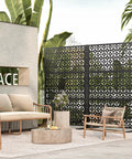 Metal Privacy Screen Outdoor 72 Inches Tall Freestanding Privacy Fence With Sturdy Stands Cross Shaped Decorative Panels