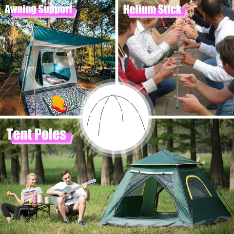 Fiberglass Tent Pole Replacement Kit 12 Ft Pre Assembled Black Outdoor Tent Pole used in camping setup and team activity illustration.