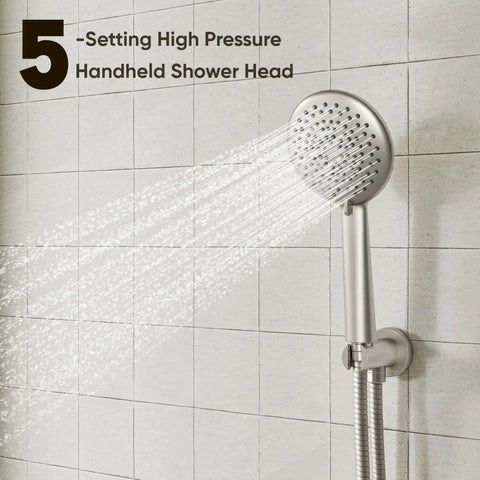 Heavy Duty Shower System With A Ten Inch Rain Shower Head And Adjustable Handheld Mount In Glossy Brushed Nickel Featuring A Precision Pressure Balance Valve For Zero Drip Drama And Solid Brass Fixtures That Run Smooth Daily