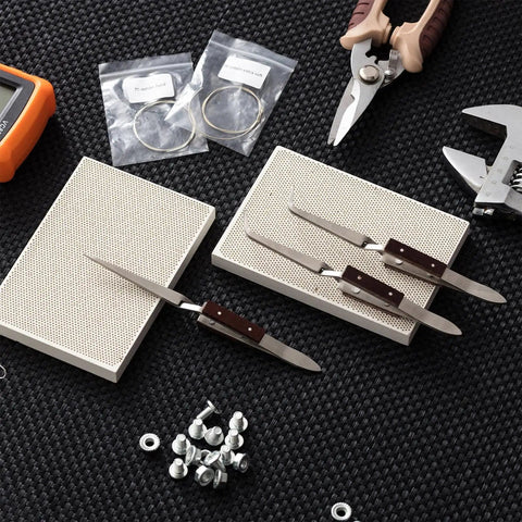 Two Piece Honeycomb Ceramic Soldering Blocks Desk Top Jewelry Making Kit With Plate And Reverse Lock Tweezers Pro Grade