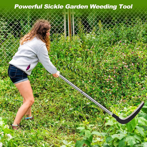 Woman using Beast Scythe Tool For Grass Cutting And Weeding Sickle Garden Tool for clearing bushes in a garden