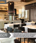 LED PAR16 Long Neck Recessed Spotlight Bulb in restaurant setting, certified quality for damp location use, ETL listed