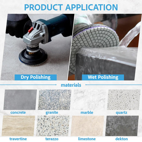 4 Inch Diamond Pro Grade Polishing Pads Wet And Dry Set of 11 Plus 1 Backer Pad for Granite Marble Concrete Polishing applications
