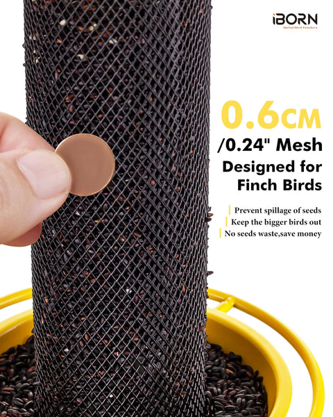 Outdoor Finch Feeder For Nyjer Seed Tube With Metal Mesh 13 Inch Length Weatherproof Roof And Tray 2 Lb Capacity Hanging Bird Feeder