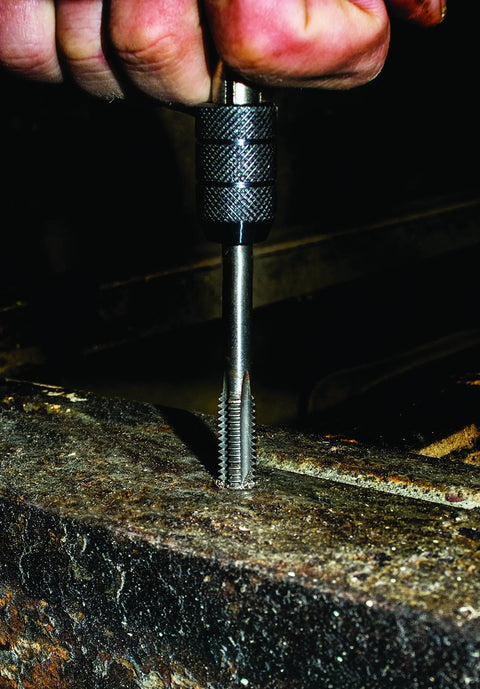 High Carbon Steel Metric Plug Tap 6.0 x 1.00 in use for hand cutting threads in metal