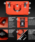 Trail 80 Waterproof Storage Box With Wheels, 79L Outdoor Gear Case in bright orange with reinforced latches and handles