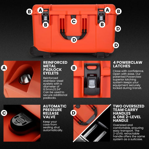 Trail 80 Waterproof Storage Box With Wheels, 79L Outdoor Gear Case in bright orange with reinforced latches and handles