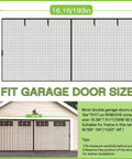 Diagram showing fitment of Magnetic Heavy Duty Fiberglass Garage Door Screen For Two Car Garage 16x7 Ft over double garage doors.