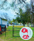 Heavy Duty Metal Gate Hinge Pins For T-Post Fences, Five Eighth Inch Hanger Pins pictured with outdoor chain link fence and gate